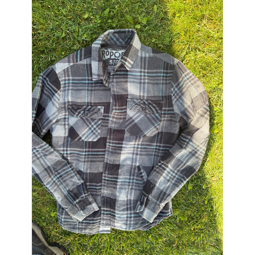 Aeropostale Mens Small Grey Black Blue Plaid Quilted Lined Flannel Shirt Jacket